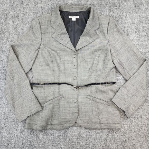Vintage Pendleton Blazer Womens 14 Gray Virgin Wool Twill Belted Career Coat USA - Picture 3 of 16